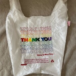 Open Editions “Thank You” Reusable Nylon Shopper – White/Rainbow